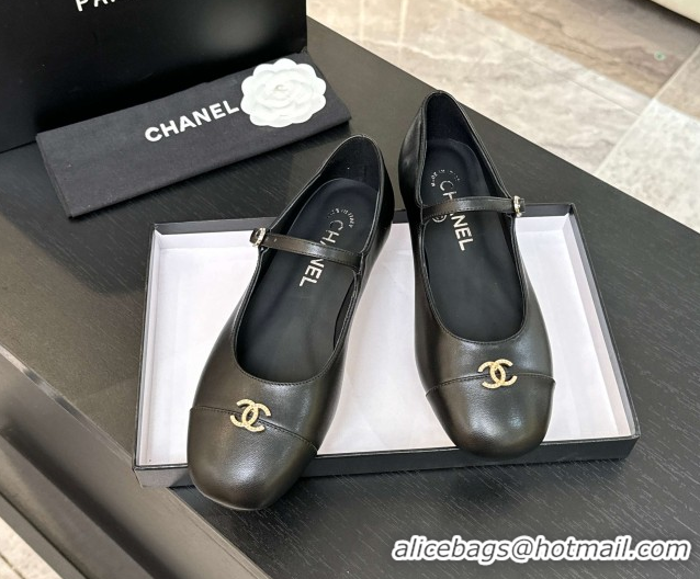 Grade Quality Chanel Lambskin and Calfskin Leather Mary Janes Ballets Flat with Strass CC Black 2025 CH110301