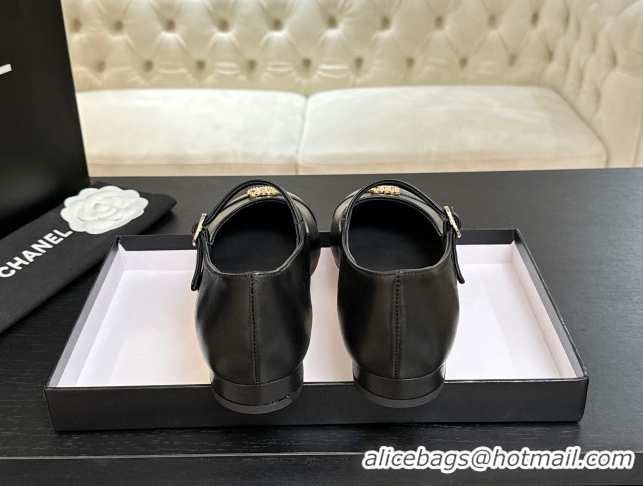 Grade Quality Chanel Lambskin and Calfskin Leather Mary Janes Ballets Flat with Strass CC Black 2025 CH110301