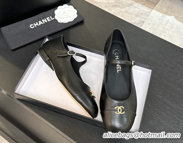 Grade Quality Chanel Lambskin and Calfskin Leather Mary Janes Ballets Flat with Strass CC Black 2025 CH110301