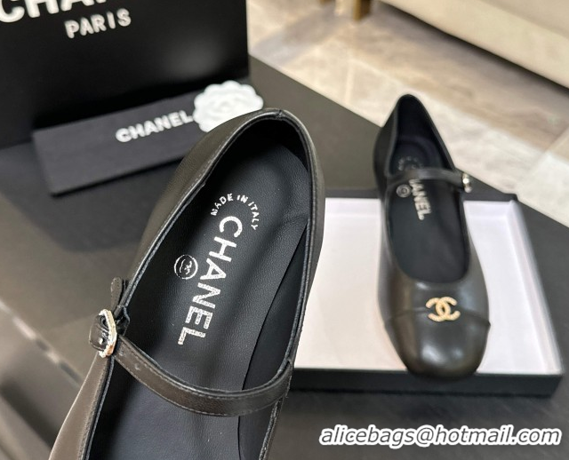 Grade Quality Chanel Lambskin and Calfskin Leather Mary Janes Ballets Flat with Strass CC Black 2025 CH110301