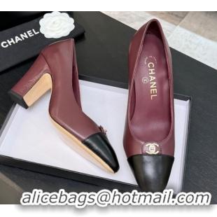 Discount Chanel Lambskin Leather Pumps 9cm with CC Tag Burgundy 2025 G46441 2
