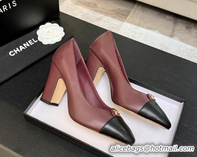 Discount Chanel Lambskin Leather Pumps 9cm with CC Tag Burgundy 2025 G46441 2