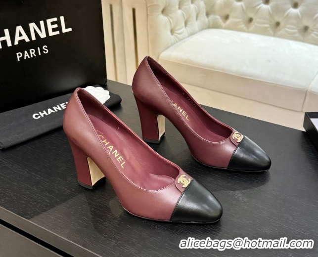 Discount Chanel Lambskin Leather Pumps 9cm with CC Tag Burgundy 2025 G46441 2