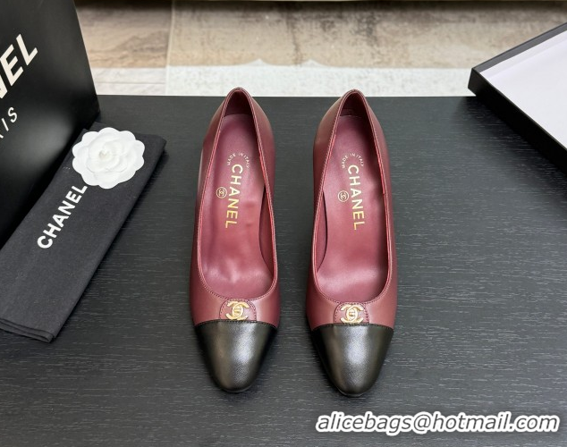 Discount Chanel Lambskin Leather Pumps 9cm with CC Tag Burgundy 2025 G46441 2