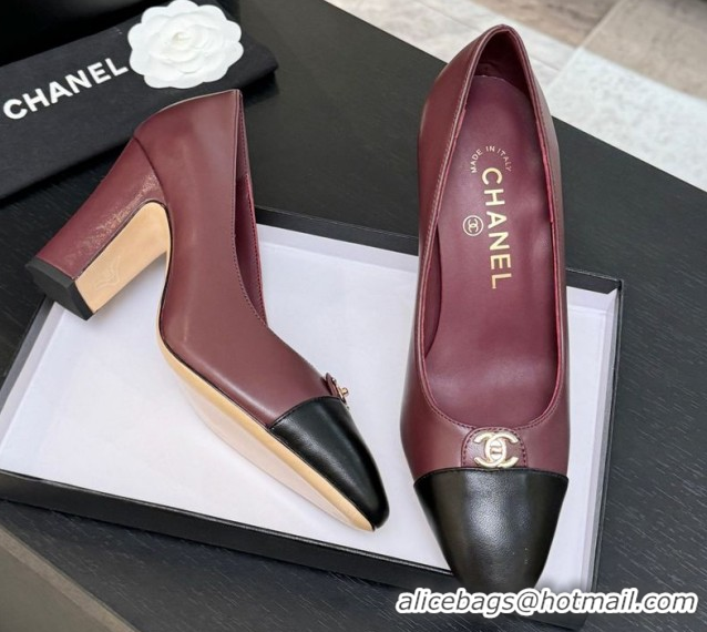 Discount Chanel Lambskin Leather Pumps 9cm with CC Tag Burgundy 2025 G46441 2