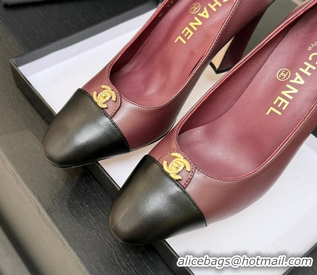 Discount Chanel Lambskin Leather Pumps 9cm with CC Tag Burgundy 2025 G46441 2