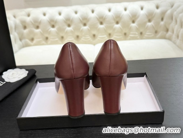 Discount Chanel Lambskin Leather Pumps 9cm with CC Tag Burgundy 2025 G46441 2