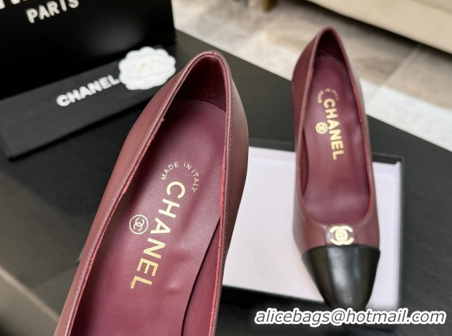 Discount Chanel Lambskin Leather Pumps 9cm with CC Tag Burgundy 2025 G46441 2
