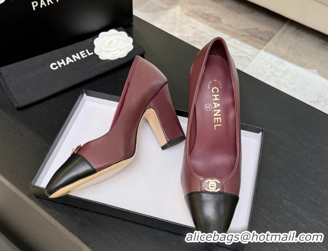 Discount Chanel Lambskin Leather Pumps 9cm with CC Tag Burgundy 2025 G46441 2