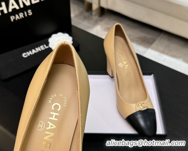 Perfect Chanel Lambskin Leather Pumps 9cm with CC Tag Beige 2025 G46441 2