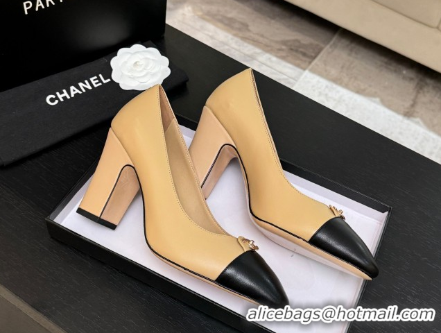 Perfect Chanel Lambskin Leather Pumps 9cm with CC Tag Beige 2025 G46441 2