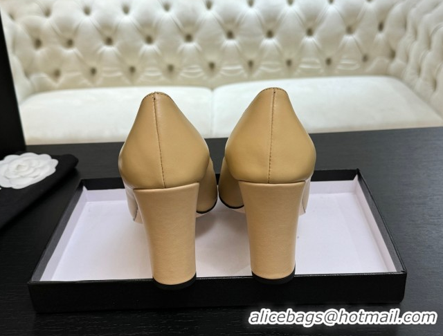 Perfect Chanel Lambskin Leather Pumps 9cm with CC Tag Beige 2025 G46441 2
