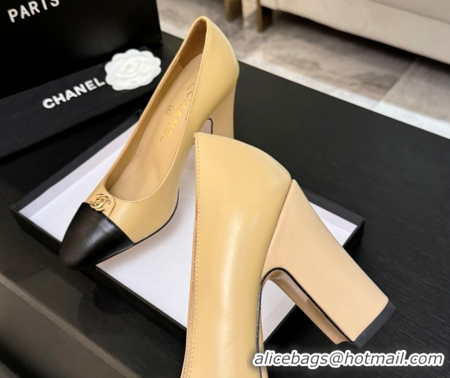 Perfect Chanel Lambskin Leather Pumps 9cm with CC Tag Beige 2025 G46441 2