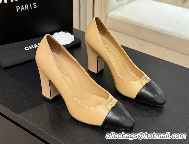Perfect Chanel Lambskin Leather Pumps 9cm with CC Tag Beige 2025 G46441 2