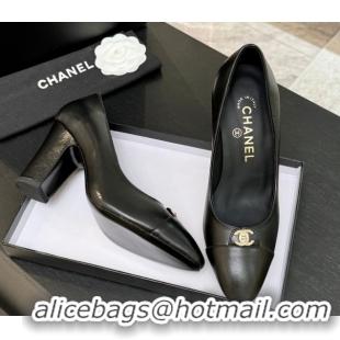 Grade Chanel Lambskin Leather Pumps 9cm with CC Tag Black 2025 G46441 2