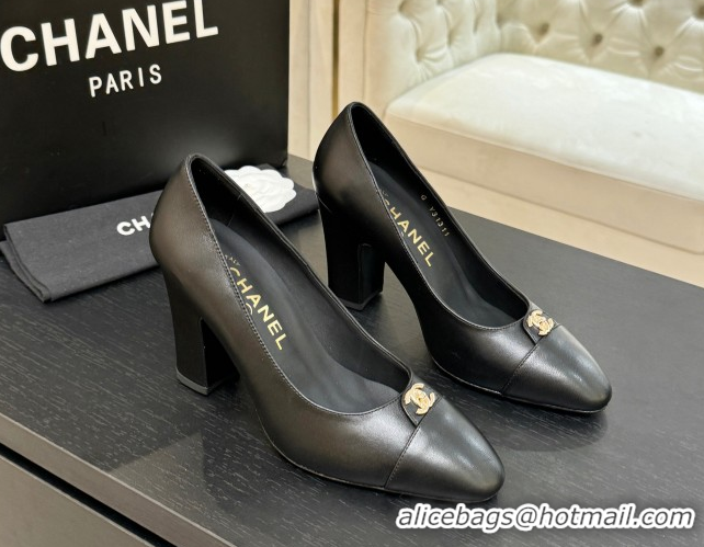 Grade Chanel Lambskin Leather Pumps 9cm with CC Tag Black 2025 G46441 2