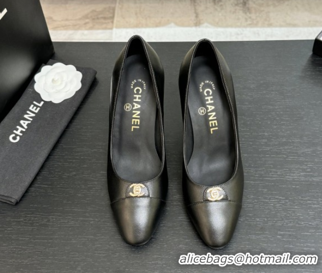 Grade Chanel Lambskin Leather Pumps 9cm with CC Tag Black 2025 G46441 2