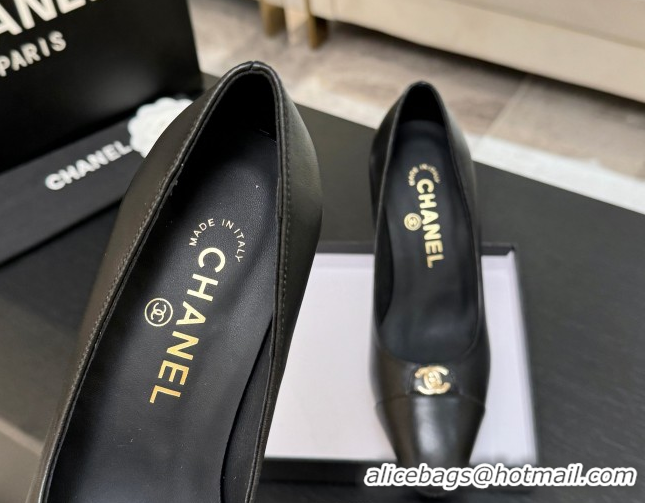 Grade Chanel Lambskin Leather Pumps 9cm with CC Tag Black 2025 G46441 2