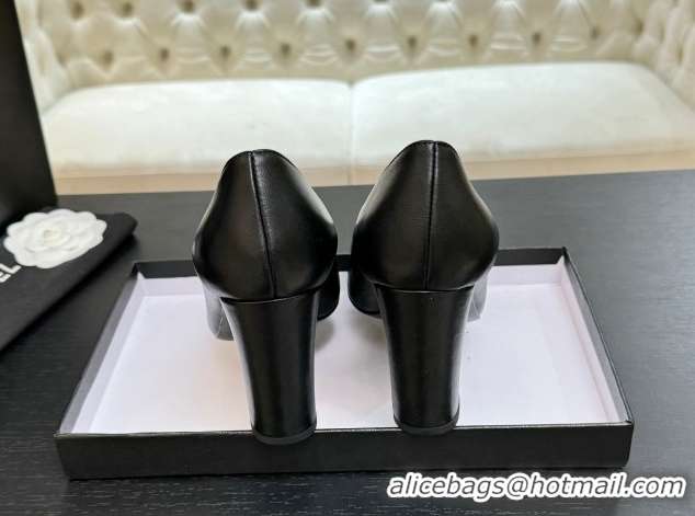 Grade Chanel Lambskin Leather Pumps 9cm with CC Tag Black 2025 G46441 2