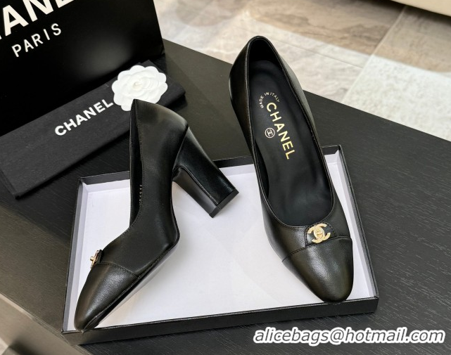 Grade Chanel Lambskin Leather Pumps 9cm with CC Tag Black 2025 G46441 2