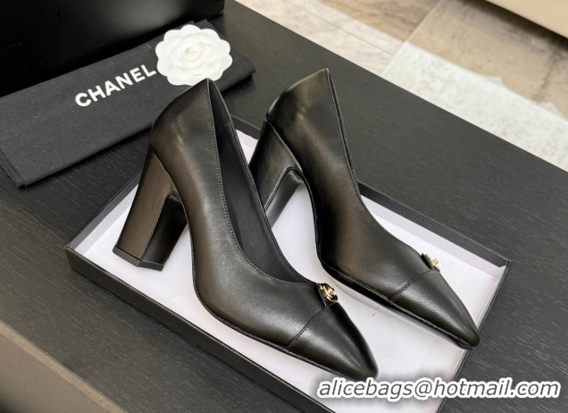 Grade Chanel Lambskin Leather Pumps 9cm with CC Tag Black 2025 G46441 2