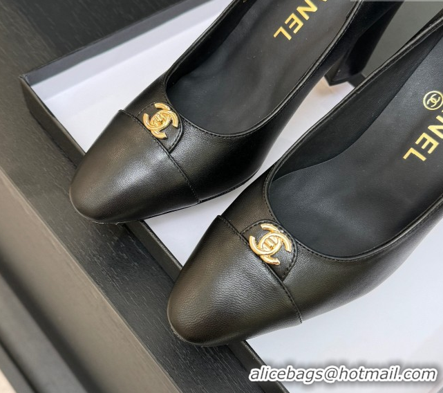 Grade Chanel Lambskin Leather Pumps 9cm with CC Tag Black 2025 G46441 2