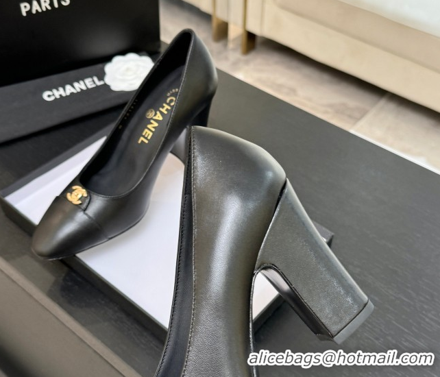 Grade Chanel Lambskin Leather Pumps 9cm with CC Tag Black 2025 G46441 2