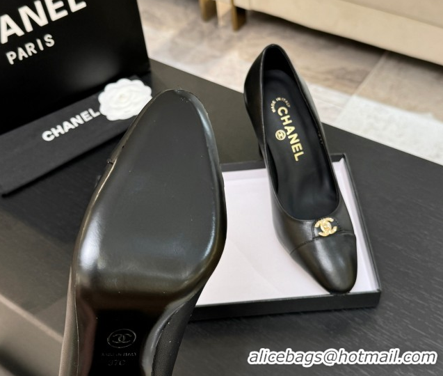 Grade Chanel Lambskin Leather Pumps 9cm with CC Tag Black 2025 G46441 2