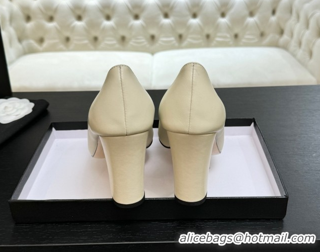 Unique Style Chanel Lambskin Leather Pumps 9cm with CC Tag White 2025 G46441