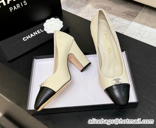 Unique Style Chanel Lambskin Leather Pumps 9cm with CC Tag White 2025 G46441