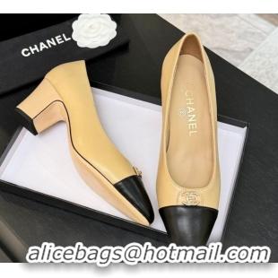 Good Looking Chanel Lambskin Leather Pumps 6.5cm with CC Tag Beige 2025 G46441