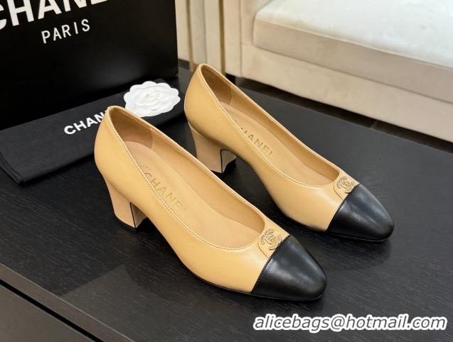 Good Looking Chanel Lambskin Leather Pumps 6.5cm with CC Tag Beige 2025 G46441