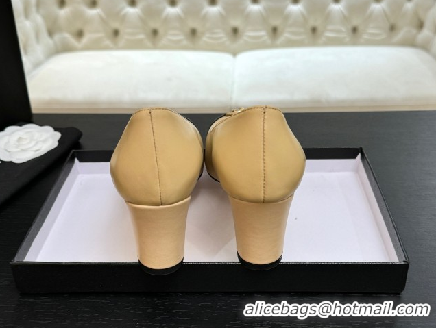 Good Looking Chanel Lambskin Leather Pumps 6.5cm with CC Tag Beige 2025 G46441
