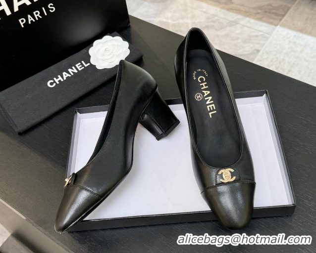 Best Price Chanel Lambskin Leather Pumps 6.5cm with CC Tag Black 2025 G46441