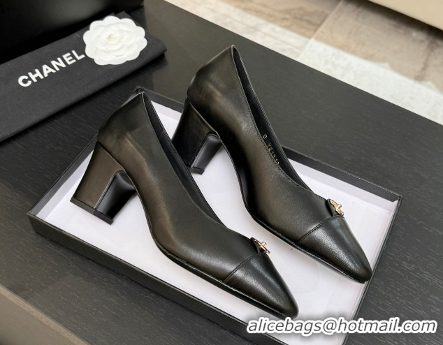 Best Price Chanel Lambskin Leather Pumps 6.5cm with CC Tag Black 2025 G46441