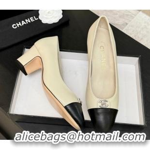 Hot Style Chanel Lambskin Leather Pumps 6.5cm with CC Tag White 2025 G46441