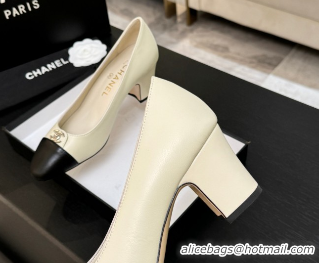 Hot Style Chanel Lambskin Leather Pumps 6.5cm with CC Tag White 2025 G46441