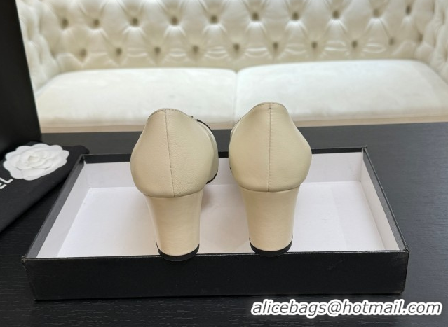 Hot Style Chanel Lambskin Leather Pumps 6.5cm with CC Tag White 2025 G46441