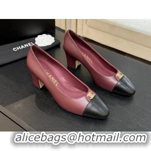 Best Product Chanel Lambskin Leather Pumps 6.5cm with CC Tag Burgundy 2025 G46441