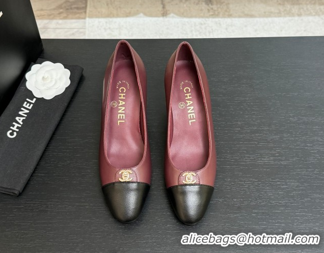 Best Product Chanel Lambskin Leather Pumps 6.5cm with CC Tag Burgundy 2025 G46441