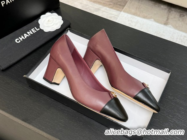 Best Product Chanel Lambskin Leather Pumps 6.5cm with CC Tag Burgundy 2025 G46441