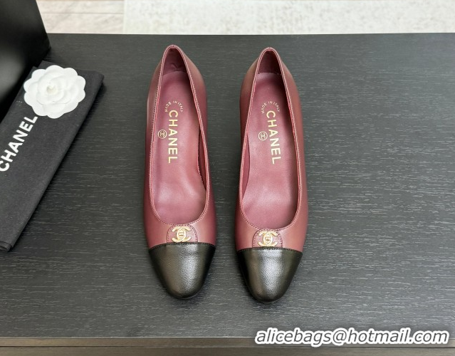 Best Product Chanel Lambskin Leather Pumps 6.5cm with CC Tag Burgundy 2025 G46441