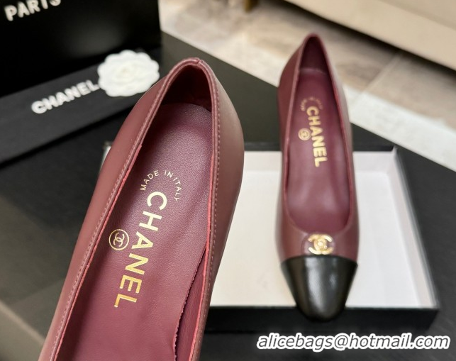 Best Product Chanel Lambskin Leather Pumps 6.5cm with CC Tag Burgundy 2025 G46441