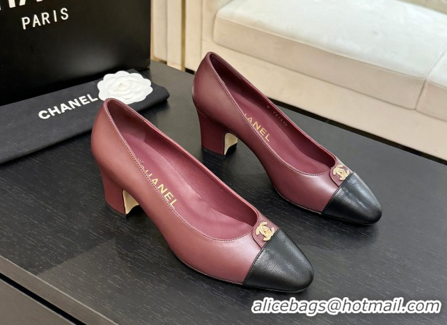 Best Product Chanel Lambskin Leather Pumps 6.5cm with CC Tag Burgundy 2025 G46441