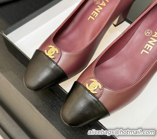 Best Product Chanel Lambskin Leather Pumps 6.5cm with CC Tag Burgundy 2025 G46441