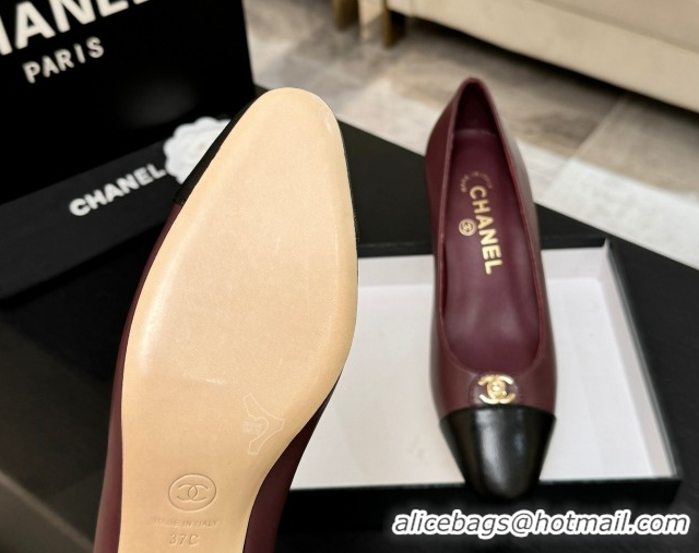 Best Product Chanel Lambskin Leather Pumps 6.5cm with CC Tag Burgundy 2025 G46441