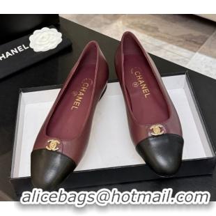 Purchase Chanel Lambskin Leather Ballets Flat with CC Tag Burgundy 2025 G46441