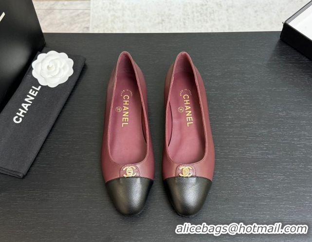 Purchase Chanel Lambskin Leather Ballets Flat with CC Tag Burgundy 2025 G46441