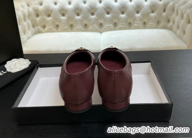Purchase Chanel Lambskin Leather Ballets Flat with CC Tag Burgundy 2025 G46441
