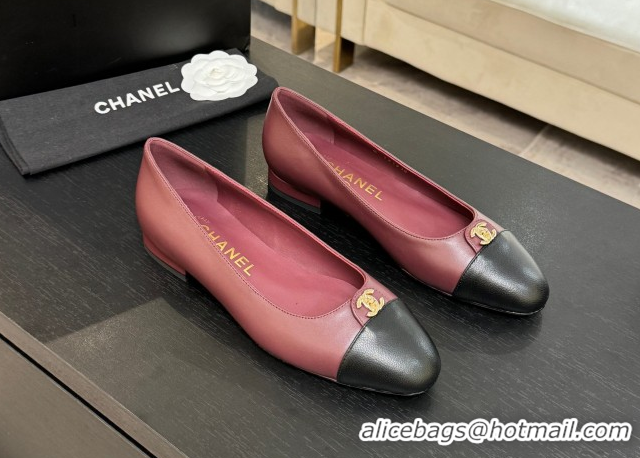 Purchase Chanel Lambskin Leather Ballets Flat with CC Tag Burgundy 2025 G46441